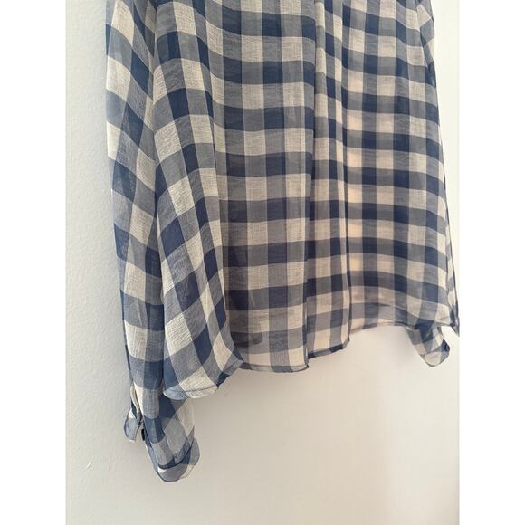 Free People Gauzy Gingham Button Up Shirt Womens Small Buffalo Plaid Semi Sheer - Picture 9 of 9
